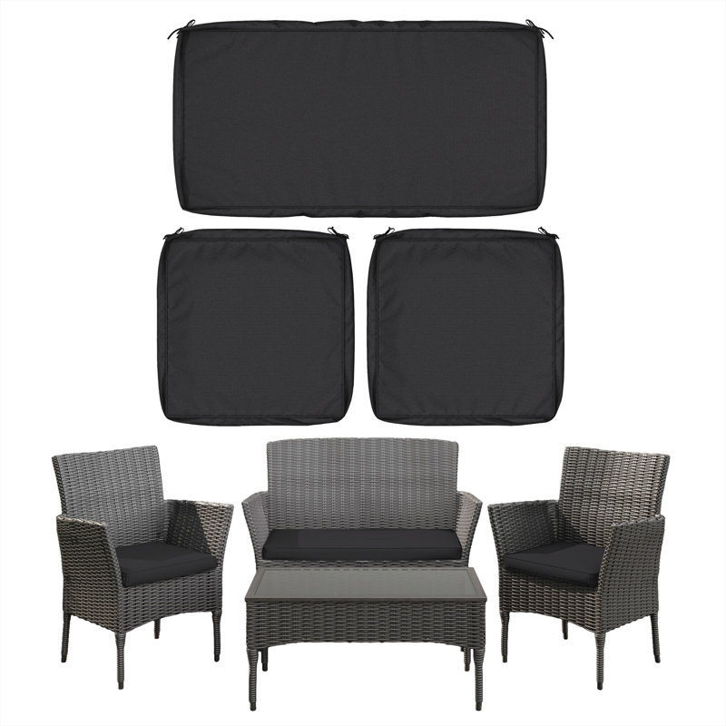 3-Pack Outdoor Seat Cushion Covers, Water-Resistant Patio Furniture Replacement Covers, Black