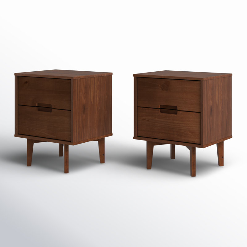 Aizlyn Mid-Century Modern Solid Wood Groove-Handle Nightstands, Walnut