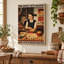Art mural en toile tendue avec four de brique et chats-1895744042