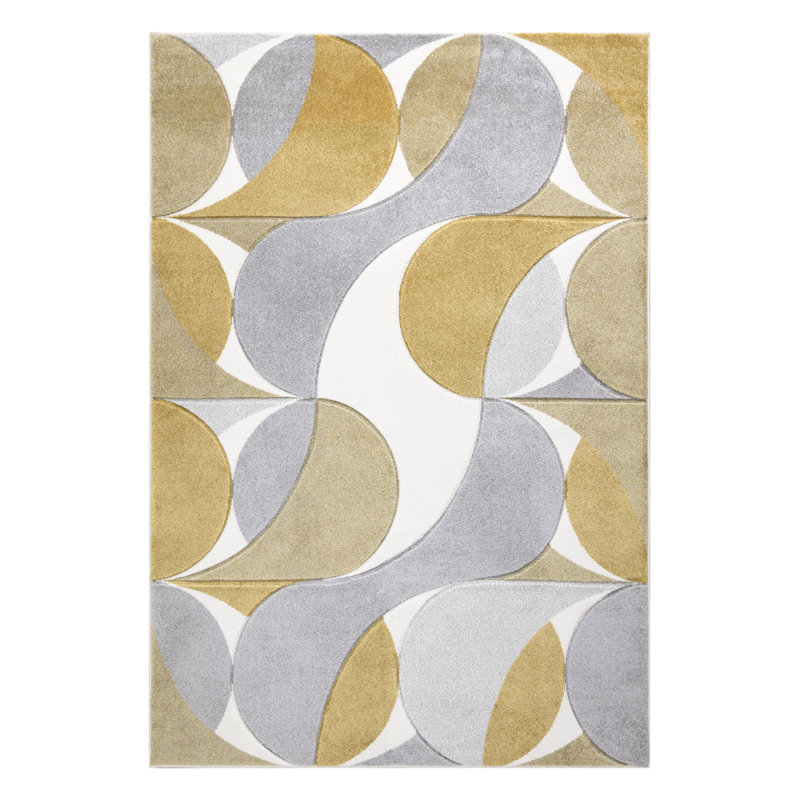 Kenzo Ochre Abstract Geometric Modern Rug – Large Living Room Carpet | Bedroom & Hallway Runner | Soft, Stain Resistant, Non-Shedding Floor Mat