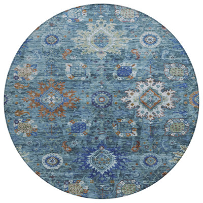Machine Washable Indoor/Outdoor Xhevrie Blue Rug