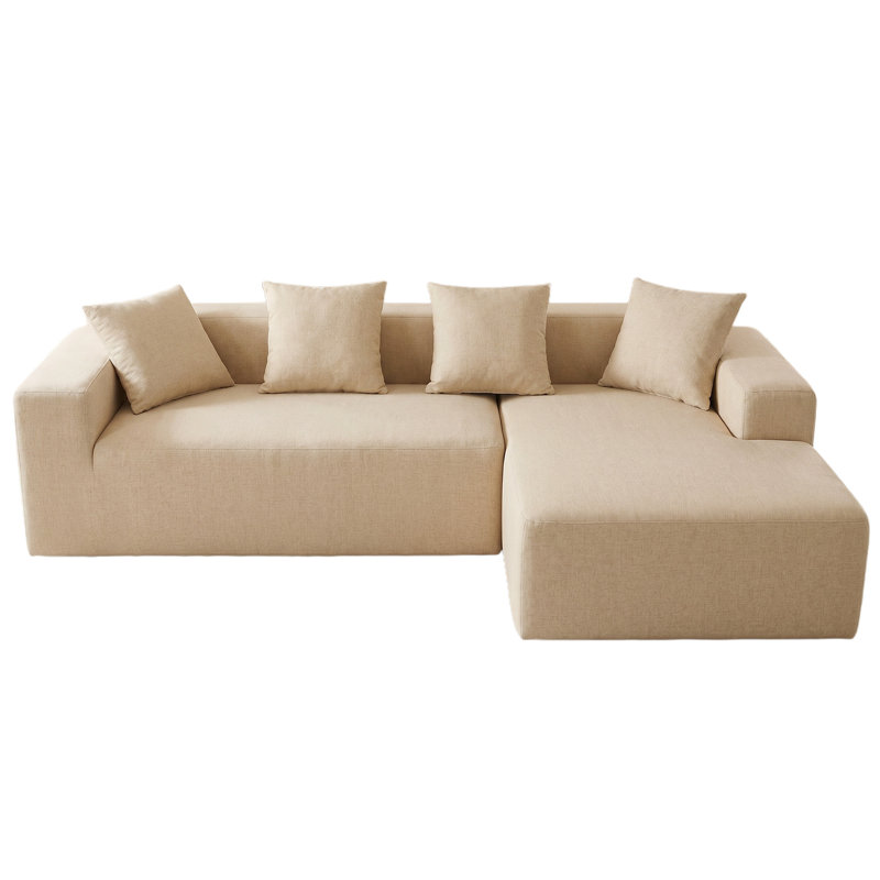 Modern Oversized 262cm Boneless Corner Sofa L-Shaped Chenille Sofa With Storage Pockets, Right Hand Facing, Brown