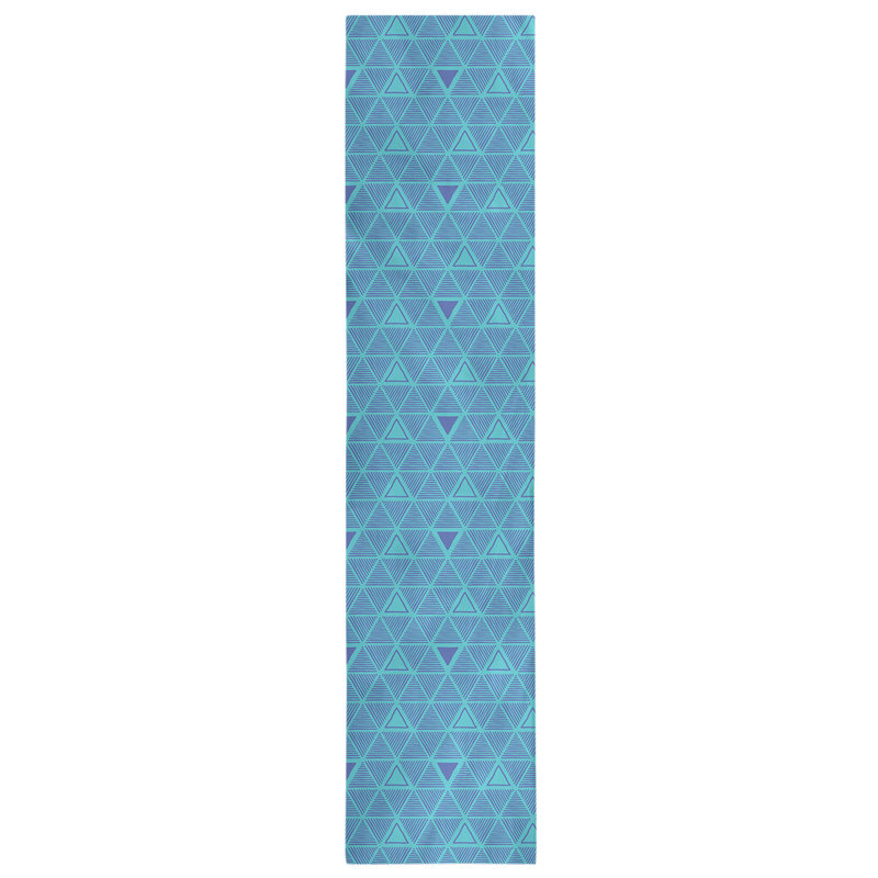 Classic Hand Drawn Triangles Table Runner, 16" x 90", Teal/Light Blue