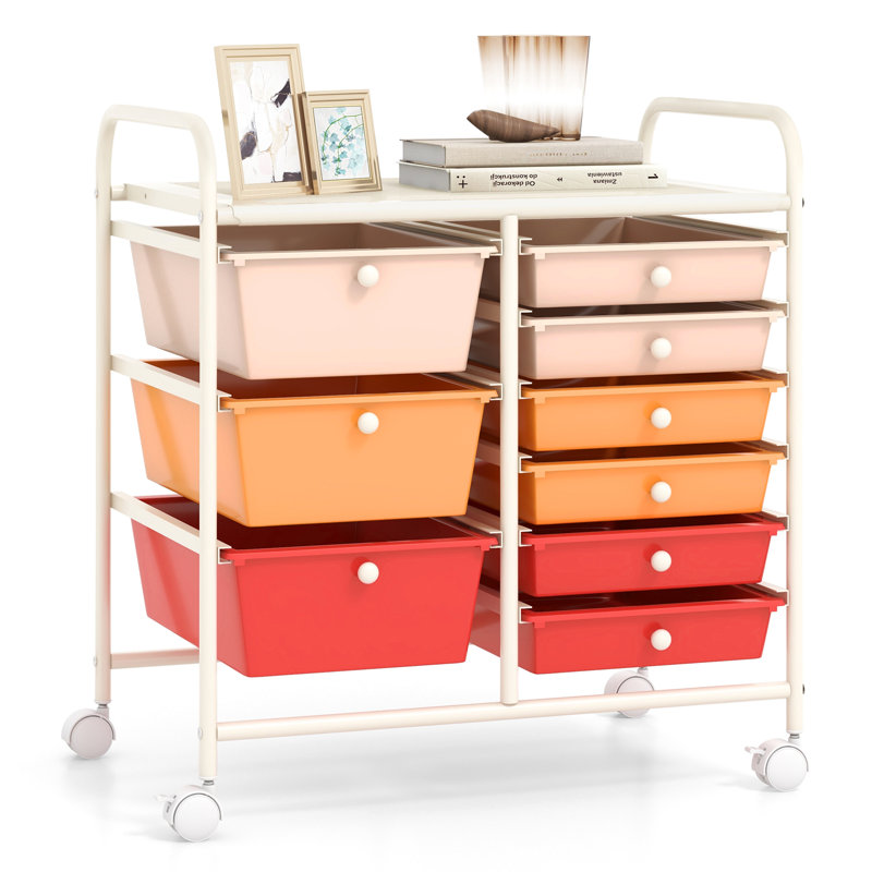 9 Drawer Storage Drawer, Pink/Orange/Red