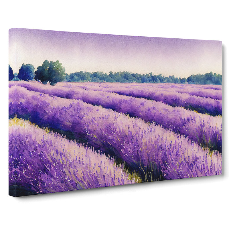 Lavender Field Watercolour Vol.1 - Wrapped Canvas Print, 40cm H x 60cm W x 3cm D