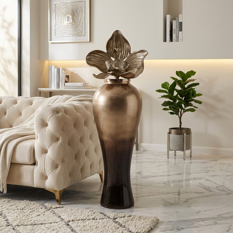 Small Oversized Vase With Metal Flower Toppr, 42" H x 15" W x 12" D