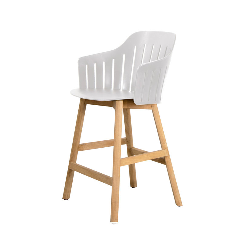 Choice Chair Outdoor and Counter Four Teak Legs Base with Upholstery Cane-line Link Seat Cover, White/Teak