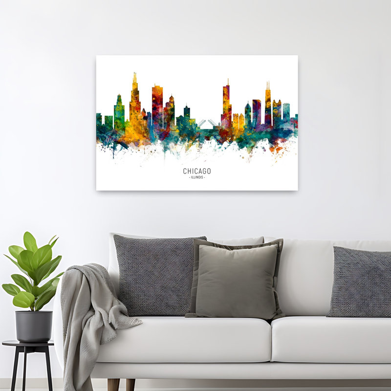 Chicago, Chicago, horizon, architecture contemporaine, art mural, H 32 po x l 48 po