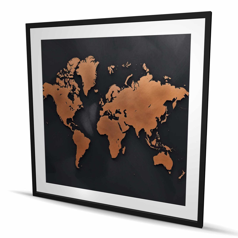 Rusted Map - Industrial Bedroom Framed Matted Print Decor