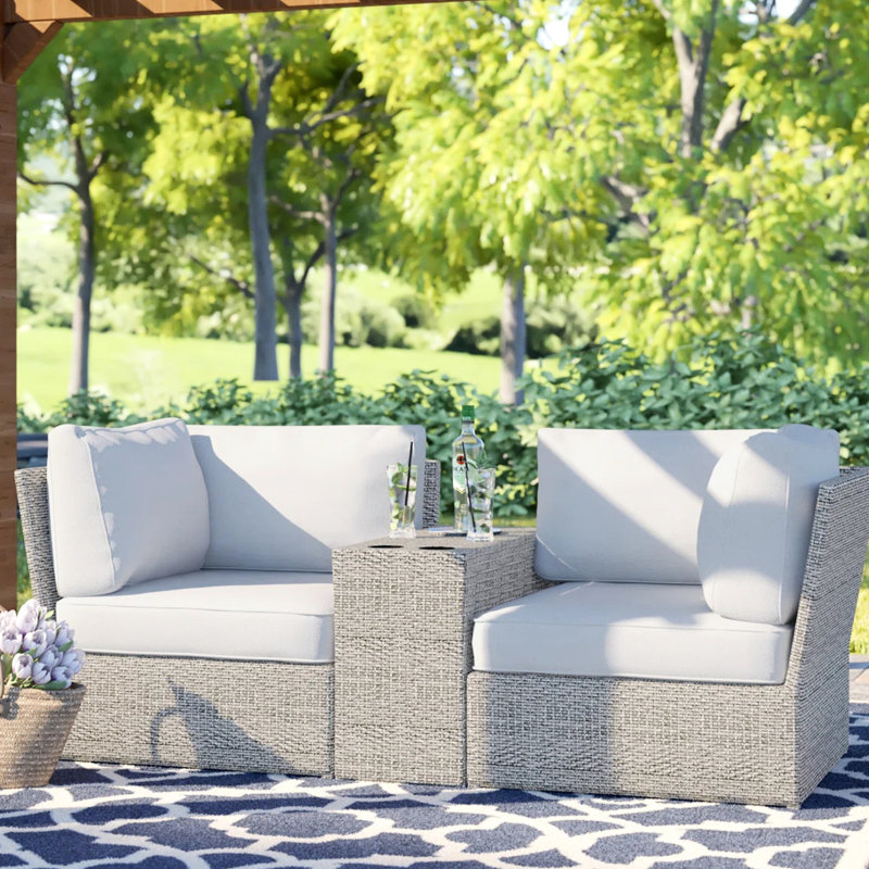 3 Outdoor Seating Group With And Side Table, 6 Foam-filled Gray Cushions, Aluminum Frame In Weather- , Ready To Use Fully Assembled Design, Machine-washable Covers