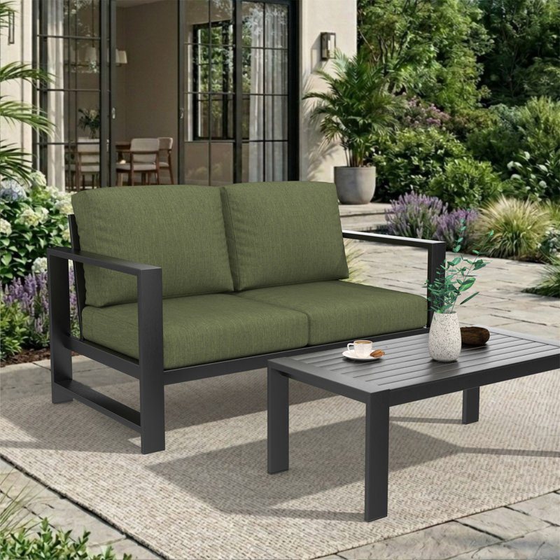 Oltjana Outdoor Patio Loveseat With Sunbrella® Cushions, Sunbrella Canvas Fern