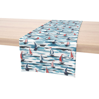 Table Runner, 100% Cotton, 16X108", Brush Stroke Sailboats