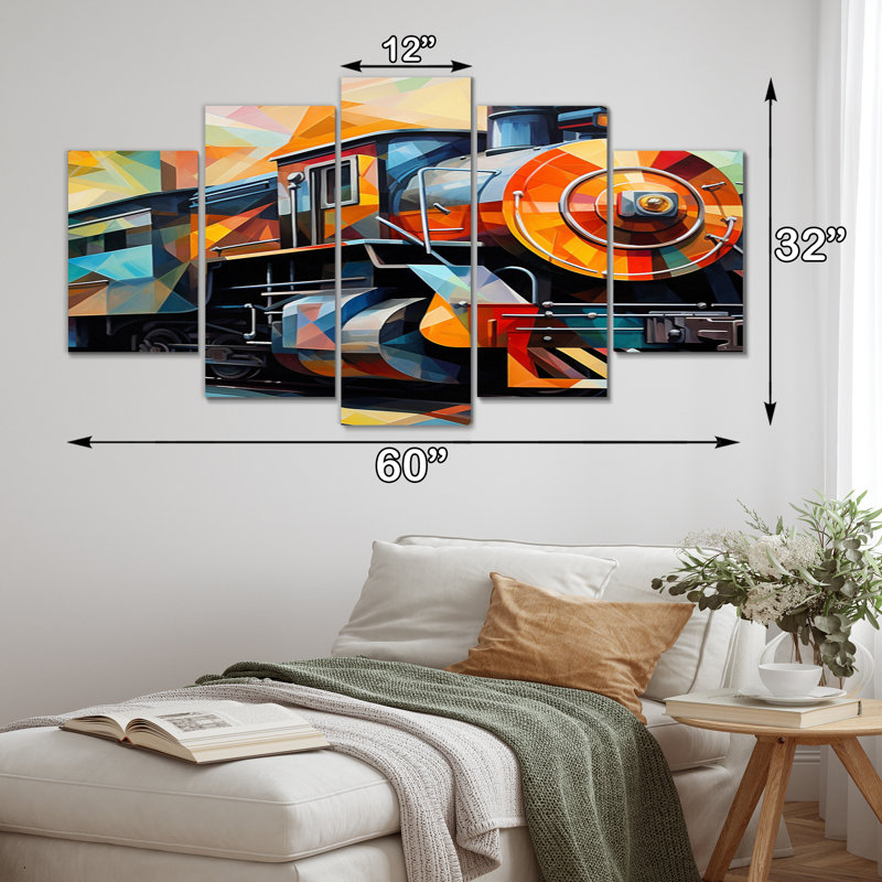  «Abstract Train Cubist Expressions I - Transport Wall Art Living Room - 5 Panels