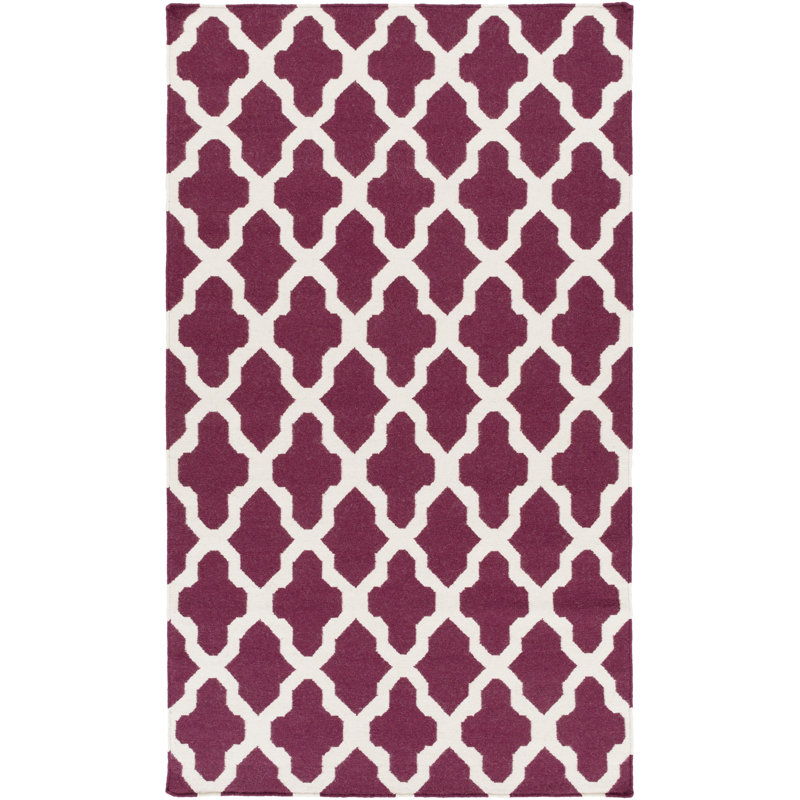 Tapis de zone mauve en laine à tissage plat fait main géométrique Bangor, Rectangle 5 pi x 8 pi