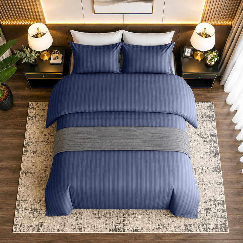 Haffa Microfiber Striped Duvet Cover Set with Pillowcases Included, Double Duvet Cover + 2 Standard Pillowcases, Washed Blue