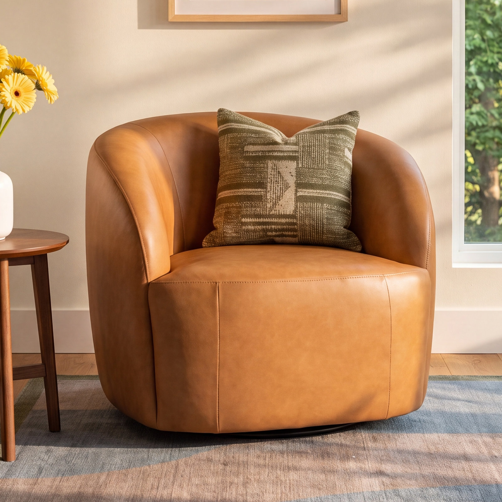 Alma Genuine Leather Swivel Barrel Chair