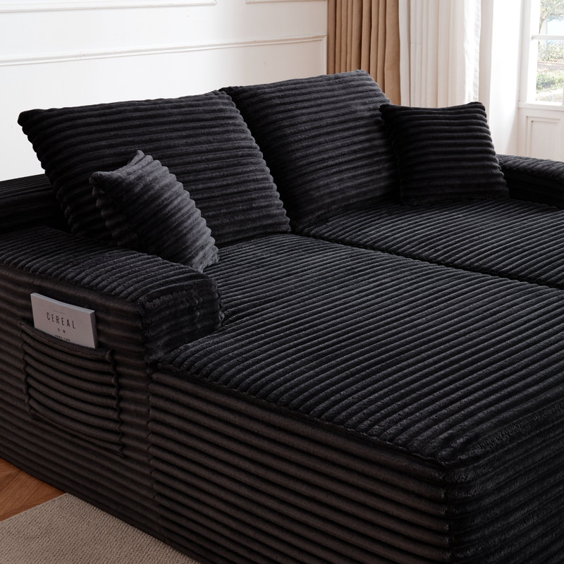 Chaise longue en L en forme de L 75,5 po noir sans assemblage requis, porte-gobelets, siège profond