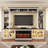 98" Tv Stand With Electric Fireplace, Large Entertainment Center For 70" Tvs, Tv Console With Charging Station, Cable Holes, Adjustable Shelves & Glass Doors-1798714503