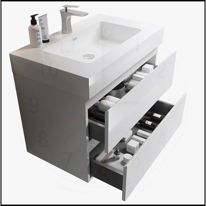 Sleek Wall-Mounted Bathroom Vanity with Ample Storage and Stylish Design, White, 30"