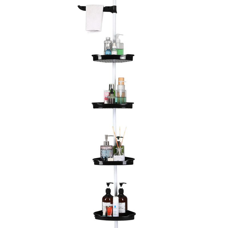 Rangement de coin de salle de bain avec tablettes réglables à 4 niveaux, Noir / blanc