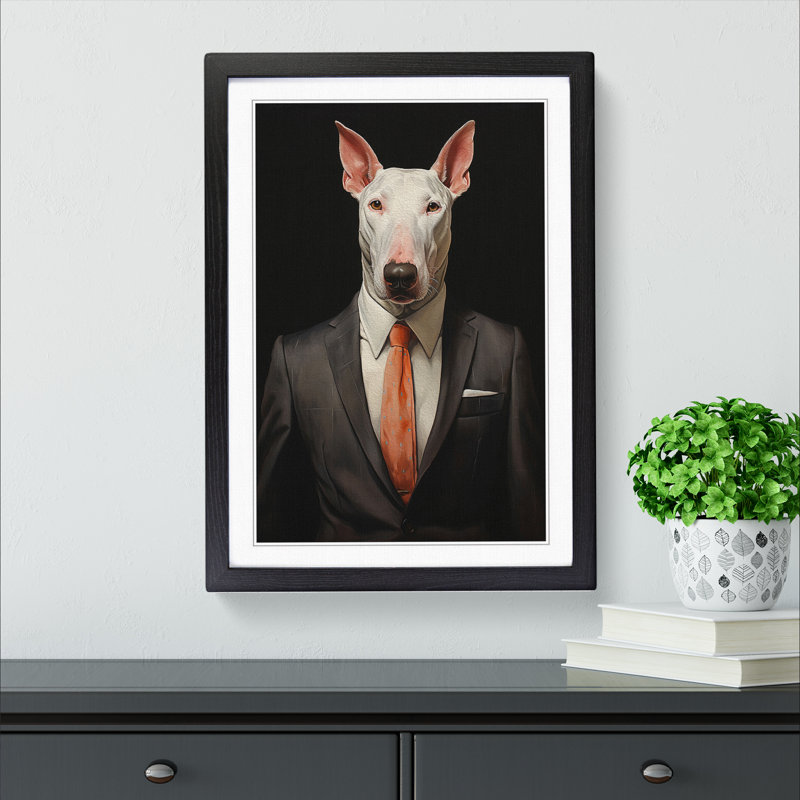 XYZ-FRM-V1223-653 English Bull Terrier In A Suit Painting No.2 - Single Picture Frame Print on Wood, 34cm H x 25cm W x 2cm D