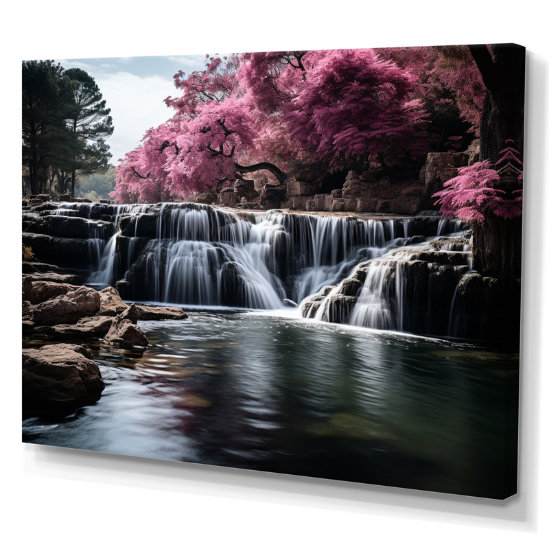 «Brhianna Pink Grey Waterfall Mute Splendor», reproduction sur toile, H 30 po x l 40 po x P 1,5 po, Toile tendue