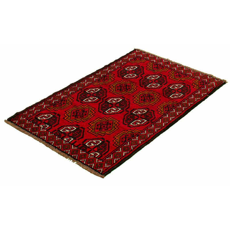 Tapis décoratif en laine de conception unique 3 pi 5 po x 5 pi 2 po noué à la main new age esari turkman rouge/brun/noir