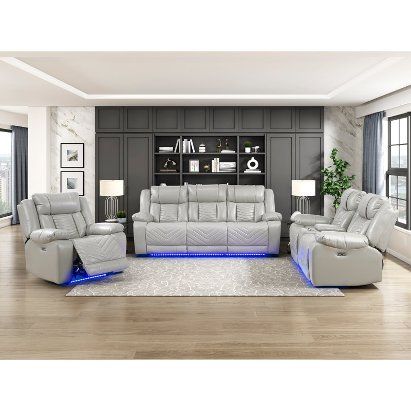 Ensemble de canapés inclinables 3 pièces gris, Grey Faux Leather
