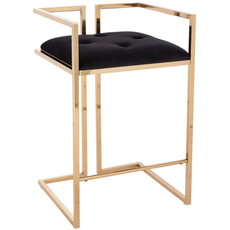 Tabouret en velours, Noir, Doré