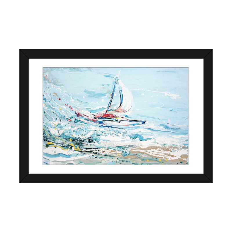 « voilier », impression sur toile, Papier d'art encadré noir, Blanc, H 16 po x l 24 po x P 1 po