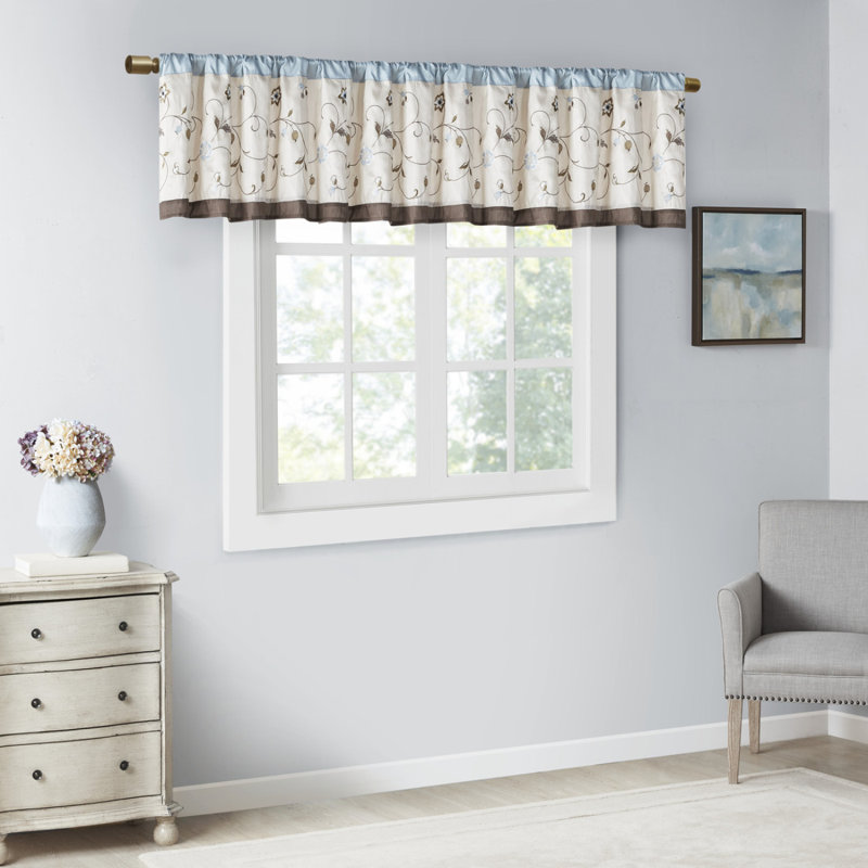 Embroidered Window Valance Blue 50X18", Blue