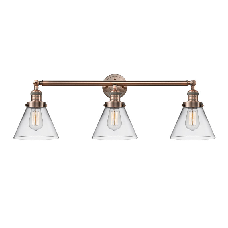 Sartain 3 - Light Dimmable Vanity Light, 60 Watt Vintage Incandescent Bulb, Clear, Antique Copper