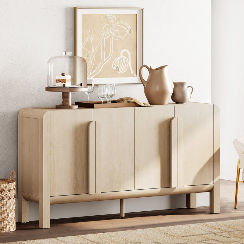 63" Modern Sideboard Buffet Cabinet With 4 Doors And Adjustable Shelves, Credenza Storage Cabinet With Curved Profile Design For Living Room, Kitchen, Dining Room, Hallway