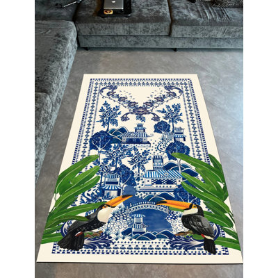 Tapis bleu marine en polypropylène tissé à la machine Skila