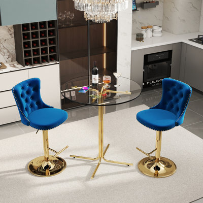 Ensemble de table de bar moderne en verre trempé 36 po avec tabourets de bar pivotants réglables en velours, base en métal