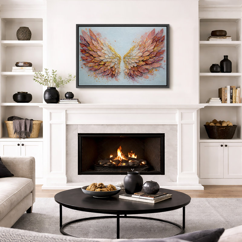 Illustration abstraite d'ailes de plumes, images de salon d'anges de couleur chaude, impression sur toile encadrée