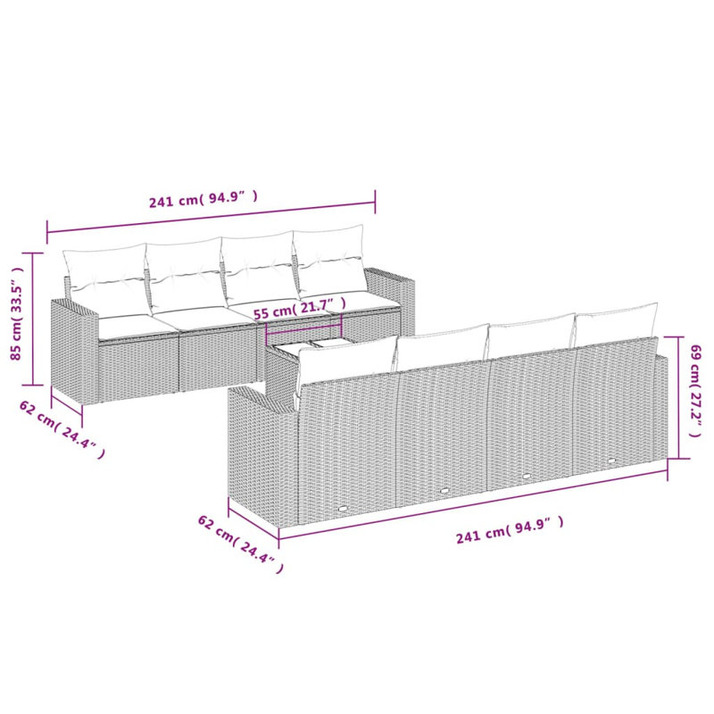 Ensemble de canapé de jardin modulaire en rotin PE 9 pièces Vidaxl