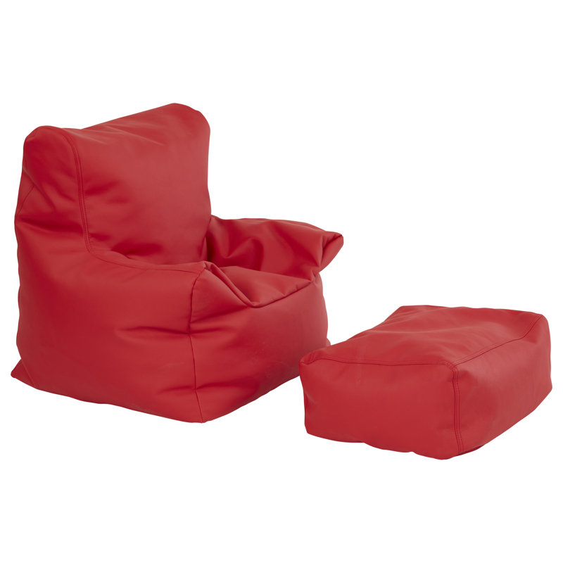 Fauteuil à billes et repose-pieds SoftScape, Simili cuir rouge
