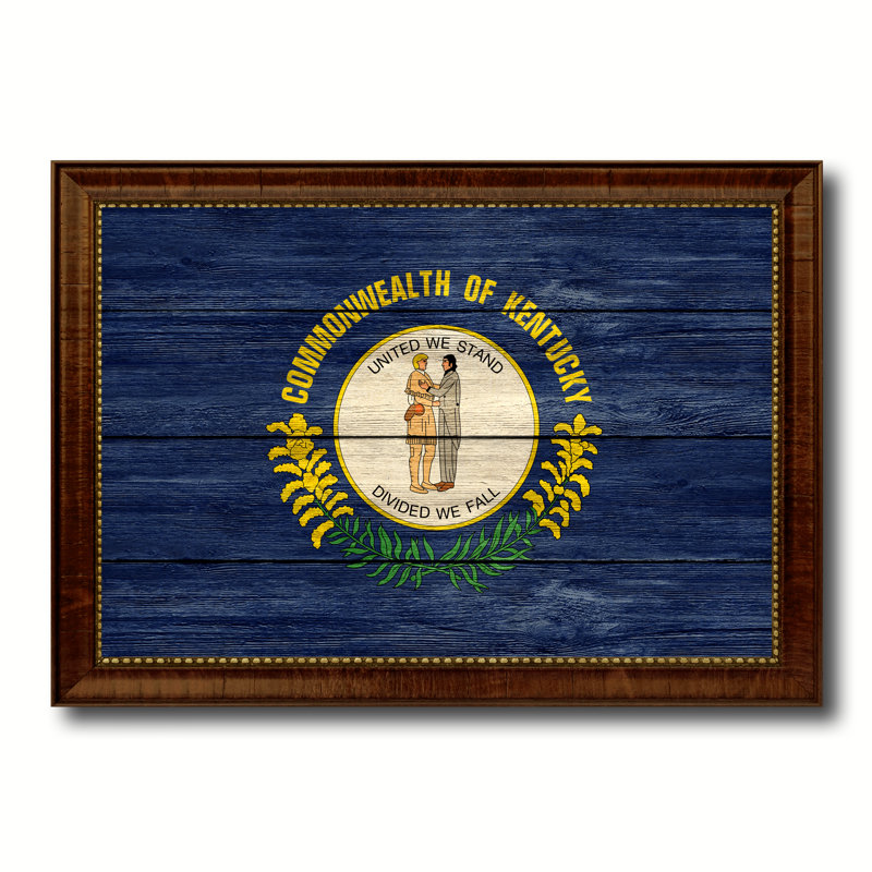 «Kentucky State», impression de drapeau texturé avec cadre brun doré, 19 x 27, H 19 po x l 27 po
