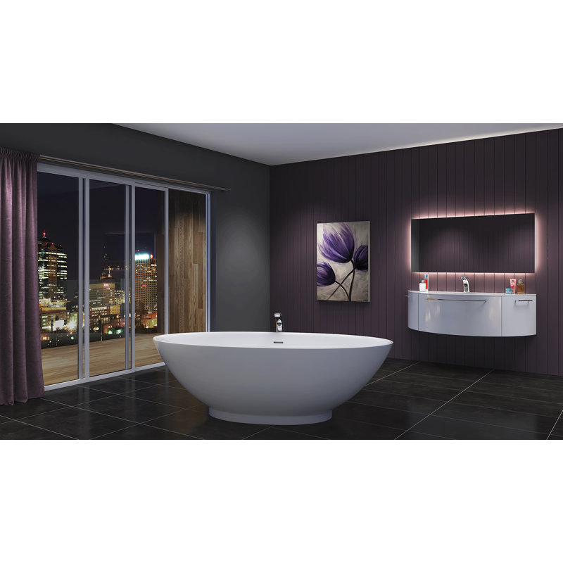 Rockport 71" x 33" Freestanding Soaking Solid Surface Bathtub, Glossy White