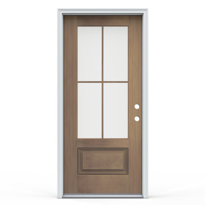 36 in. x 80 in. 4-Lite Clear Glass Warm Toffee Fiberglass Prehung Front Entry Door