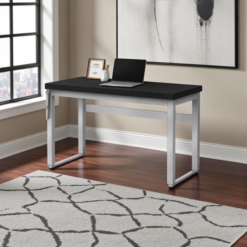 Lovy Black Finish Height Adjustable Computer Desk With Metal Leg, 29.25" H X 46.98" W X 23.56" D