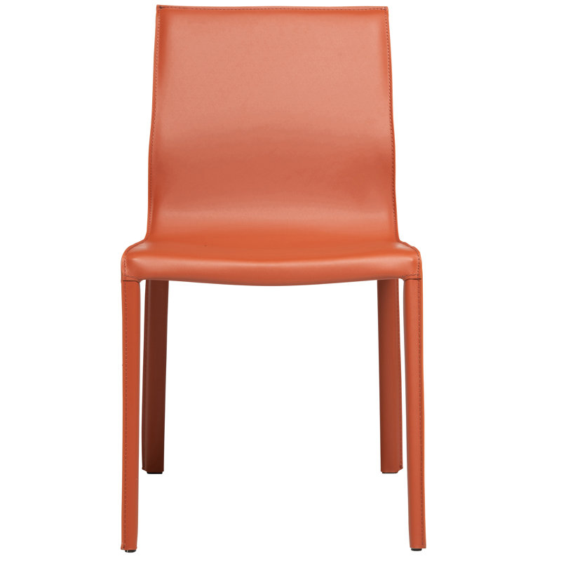 18'' H Genuine Leather Upholstered Metal Side Chair, Terracotta