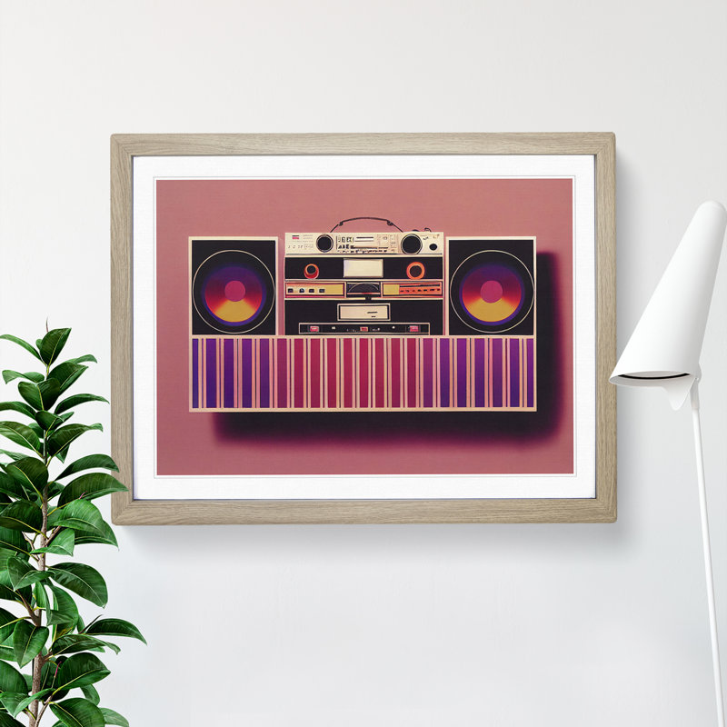 Retro Boombox Vol.4 1 Piece Single Picture Frame Painting, 46cm H x 64cm W x 2cm D, Oak Framed