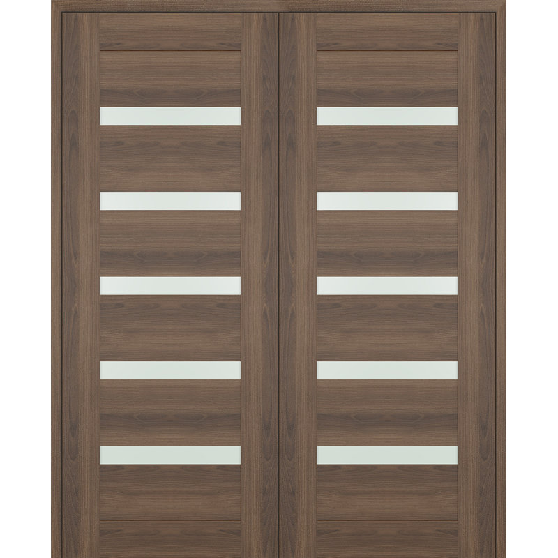 Portes françaises préfinies en bois massif massif, 55,5 po x 79,37 po, Pacane, Réversible