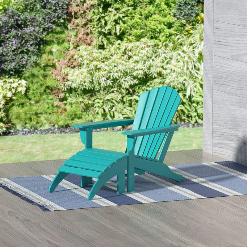 Altura Plastic Adirondack Chair with Ottoman Set, Turquoise