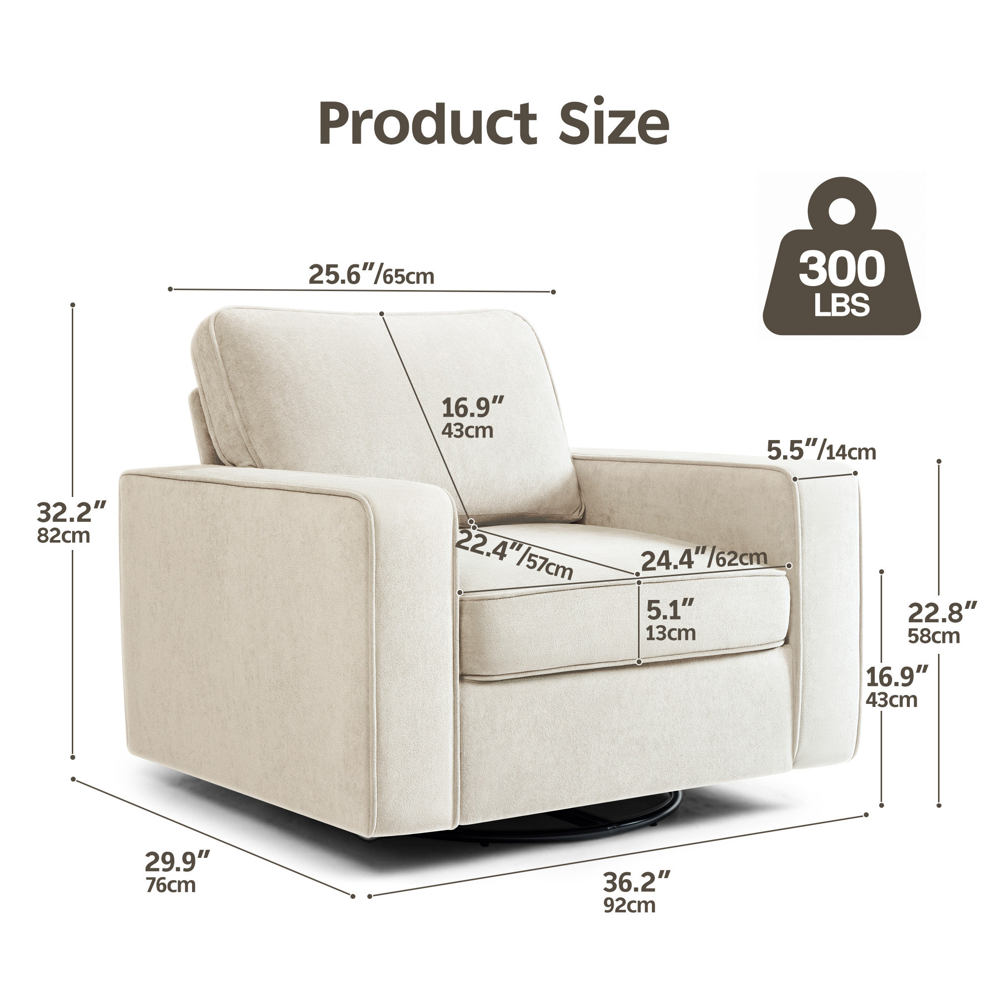 36.2" Wide Upholstered Swivel Accent Armchair