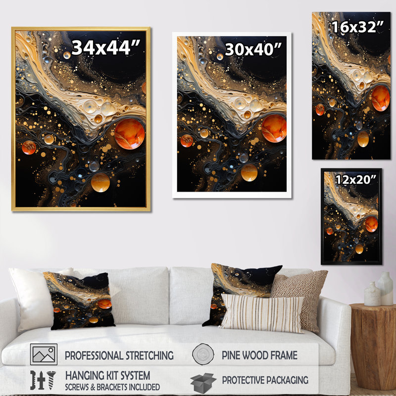«Abstract Coffee Nitro Nebula», art abstrait sur toile, formes abstraites, Cadre flottant noir, H 32 po x l 16 po