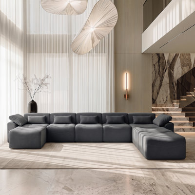 Segal 8 Piece Cloud Upholstered Oversized Modular U Shape Soft Chenille Compression  Chaise Sectional Sofa  with Wide Arms and Pillows, No Assembly Required