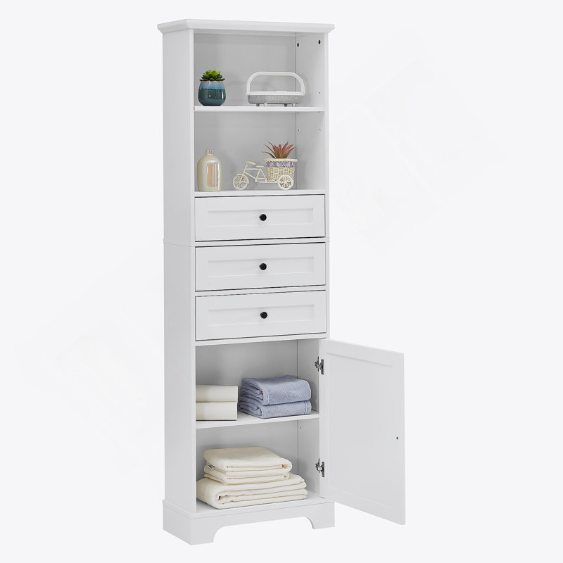 Triangle Tall Cabinet with 3 Drawers and Adjustable Shelves for Bathroom, Kitchen or Living Room, MDF Board with Painted Finish